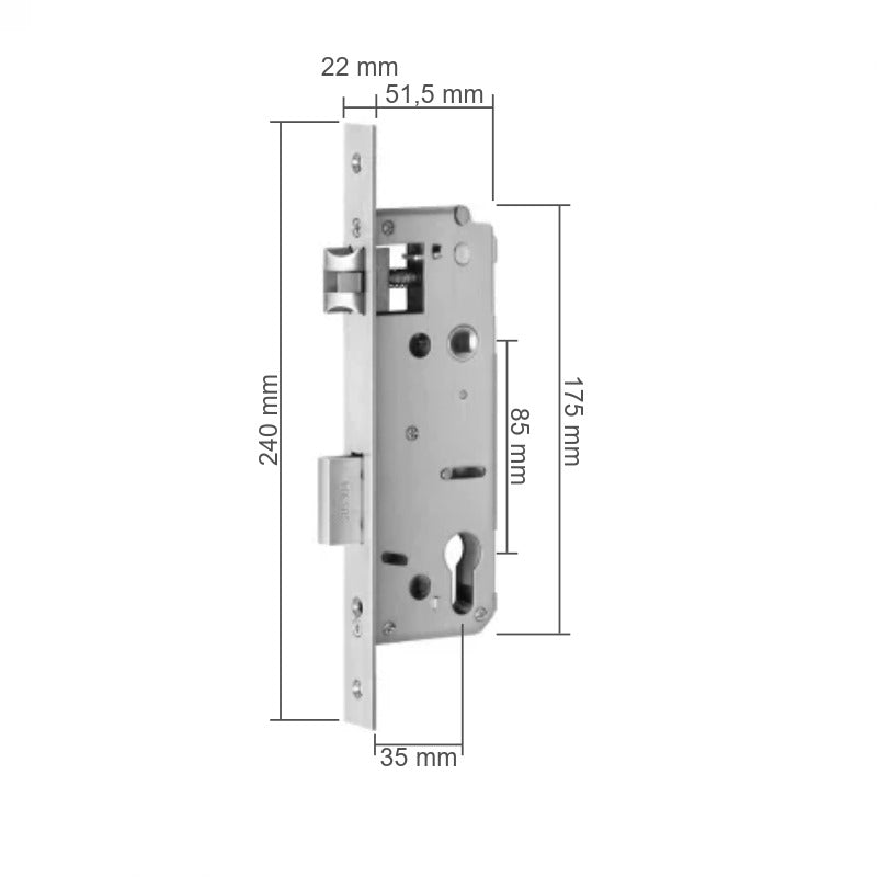 Broasca (35x85mm) usa reversibila compatibila cu incuietori inteligente pentru inchidere multipunct actionata prin ridicarea manerului,