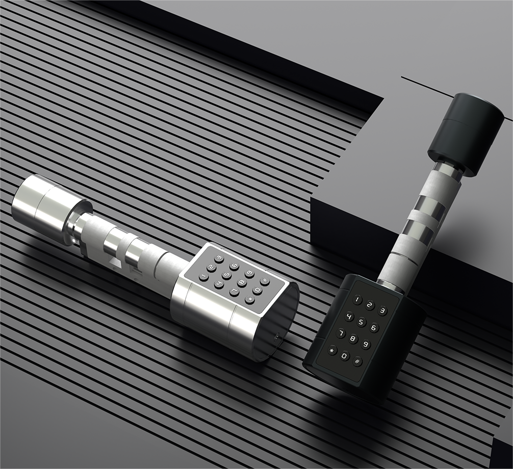 Incuietoare smart tip cilindru negru scurt reglabil grosime usa 35-90 mm aplicatie TTLock
