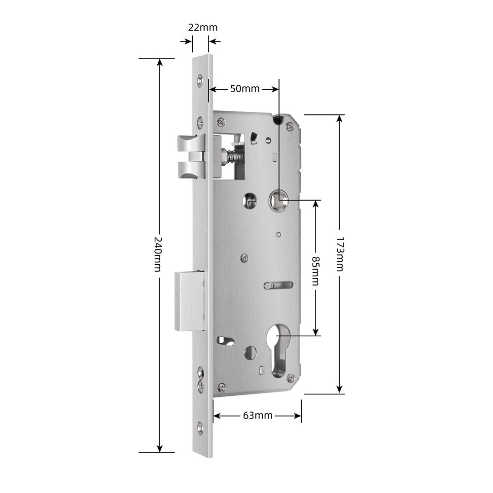 Broasca reversibila 50x85mm compatibila cu incuietori inteligente pentru inchidere multipunct actionata prin ridicarea manerului