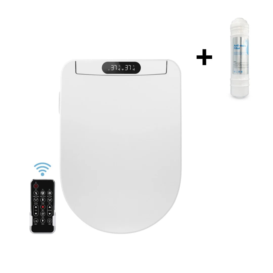 Capac WC cu bideu forma U si filtru anticalcar inclus, spalare, uscare, cu telecomanda