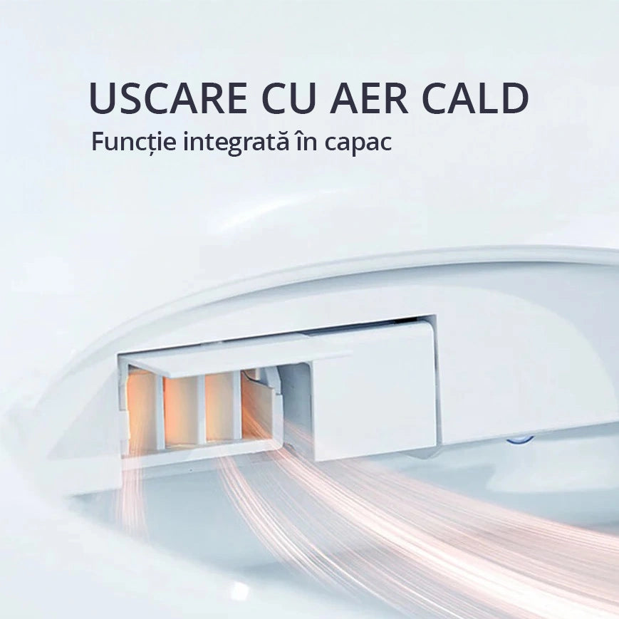 Capac WC cu functie de bideu model lung 49-52 cm, cu spalare, uscare, incalzire colac, lumina UV, control din telecomanda