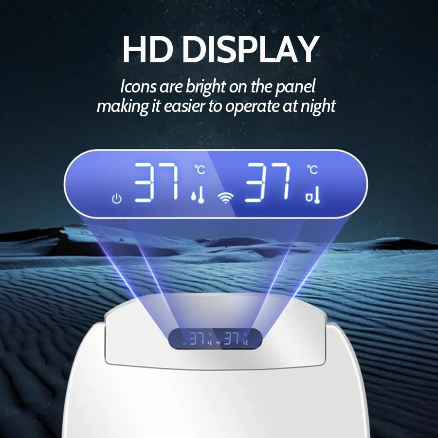 Capac WC cu functie de bideu model lung 49-52 cm, cu spalare, uscare, incalzire colac, lumina UV, control din telecomanda