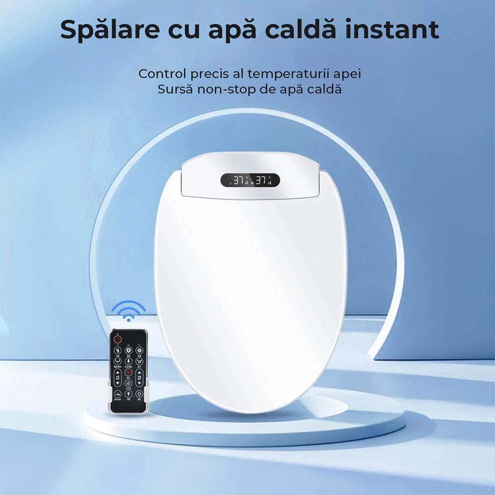Capac WC cu functie de bideu smart, scurt 45-49 cm, toaleta japoneza cu telecomanda, spalare, uscare, incalzire colac, lumina UV