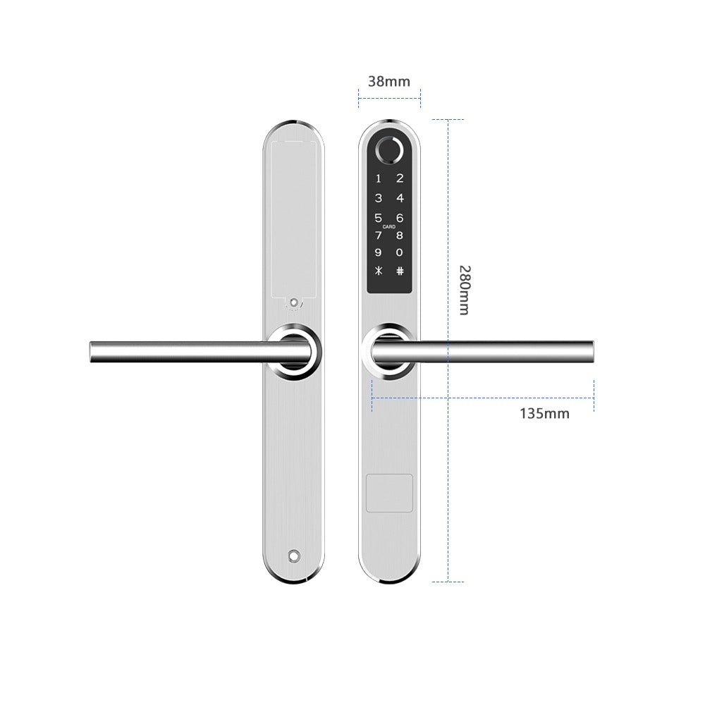Incuietoare smart pentru usi termopan PVC deschidere cu amprenta, cod, card, telefon, Wi-Fi, Bluetooth, argintiu