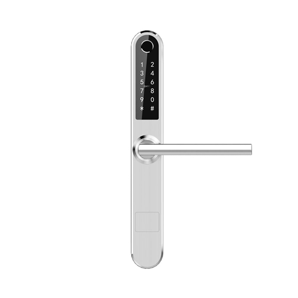 Incuietoare smart pentru usi termopan PVC deschidere cu amprenta, cod, card, telefon, Wi-Fi, Bluetooth, argintiu