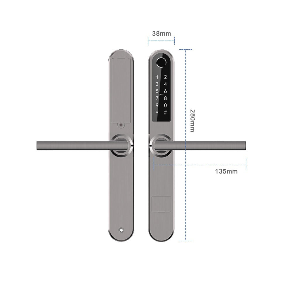 Yala smart exterior/interior pentru usi termopan PVC, deschidere cu amprenta, cod, card, telefon, Wi-Fi, Bluetooth, gri