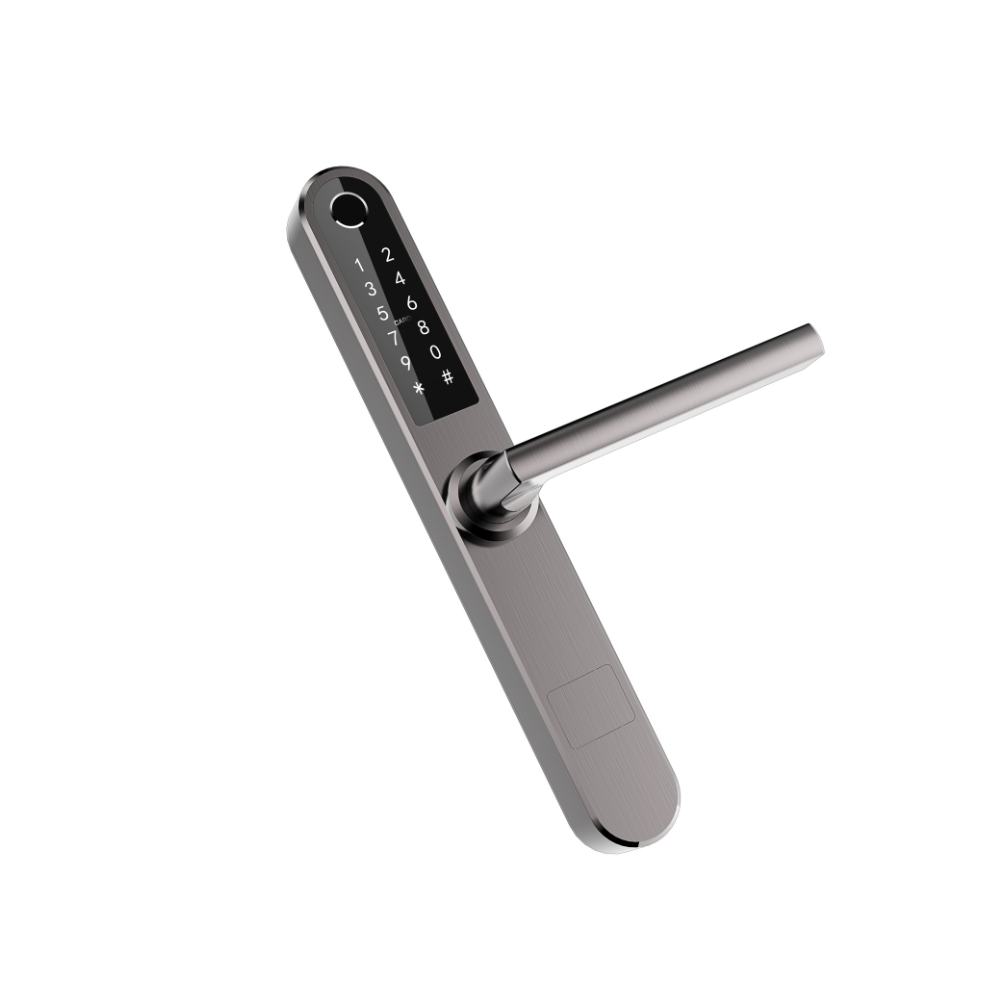 Yala smart exterior/interior pentru usi termopan PVC, deschidere cu amprenta, cod, card, telefon, Wi-Fi, Bluetooth, gri