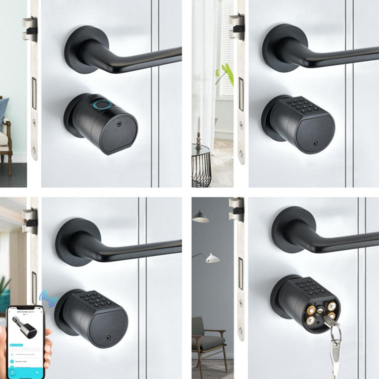 Incuietoare smart tip cilindru negru scurt reglabil grosime usa 35-90 mm aplicatie TTLock