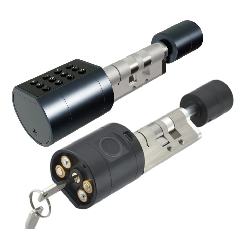Incuietoare smart tip cilindru negru scurt reglabil grosime usa 35-90 mm aplicatie TTLock