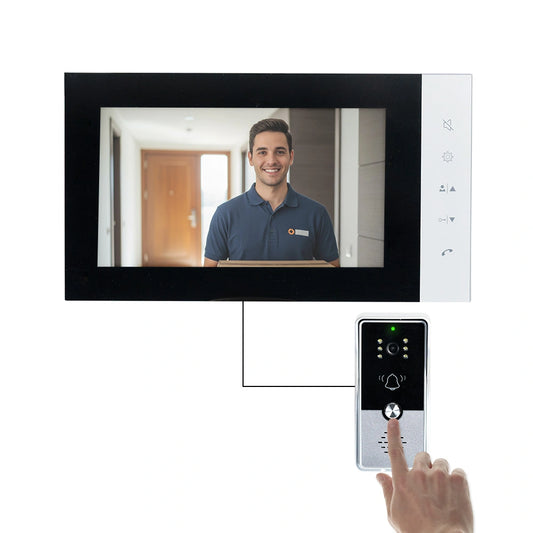 Interfon video 7 inch cu 4 fire, camera HD, control acces RFID si vedere nocturna