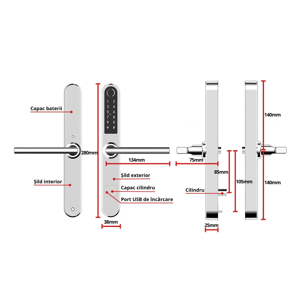 Yala inteligenta pentru usi termopan PVC deschidere cu amprenta, cod, card, telefon, Wi-Fi, Bluetooth, negru