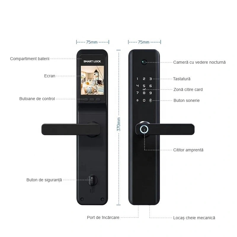 Yala smart cu camera incorporata si WiFi Tuya, acces amprenta, cod, card, cheie