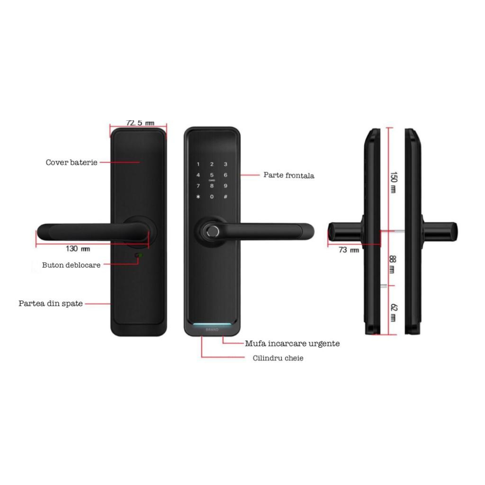 Yala inteligenta ideal Booking, Airbnb, deschidere cu amprenta, cod, card, telefon, Wi-Fi, Bluetooth max lux negru