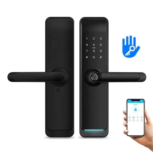 Yala inteligenta ideal Booking, Airbnb, deschidere cu amprenta, cod, card, telefon, Wi-Fi, Bluetooth max lux negru