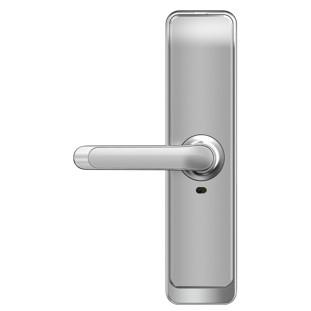 Incuietoare smart cu amprenta, cod, card, telefon, Wi-Fi, Bluetooth, ideal pensiuni, regim hotelier, Booking, Airbnb, culoare silver