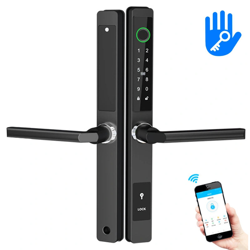 Yala smart ultraslim pentru usi termopan, amprenta, cod, card, aplicatie TTLock, Wi-Fi, negru