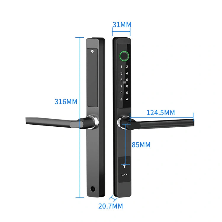 Yala smart ultraslim pentru usi termopan, amprenta, cod, card, aplicatie TTLock, Wi-Fi, negru