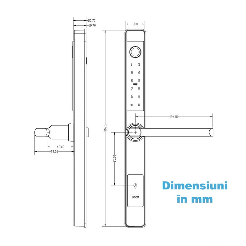 Yala smart ultraslim pentru usi termopan, amprenta, cod, card, aplicatie TTLock, Wi-Fi, negru