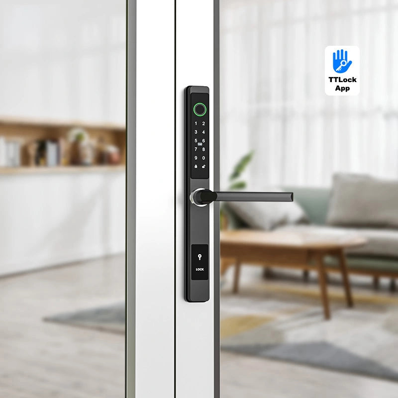 Yala smart ultraslim pentru usi termopan, amprenta, cod, card, aplicatie TTLock, Wi-Fi, negru