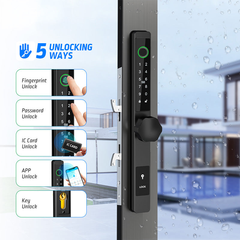 Yala smart ultraslim pentru usi termopan cu aplicatia TTLock maner buton negru