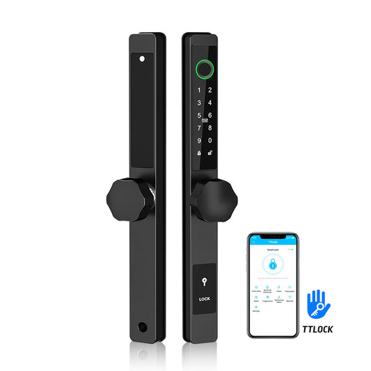 Yala smart ultraslim pentru usi termopan cu aplicatia TTLock maner buton negru