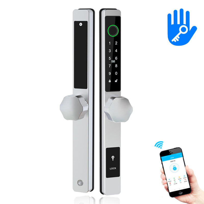 Yala smart ultraslim pentru usi termopan cu aplicatia TTLock maner buton silver