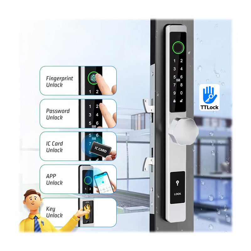 Yala smart ultraslim pentru usi termopan cu aplicatia TTLock maner buton silver