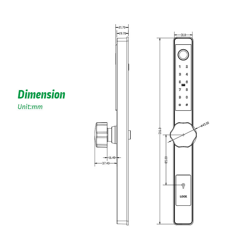 Yala smart ultraslim pentru usi termopan cu aplicatia TTLock maner buton silver